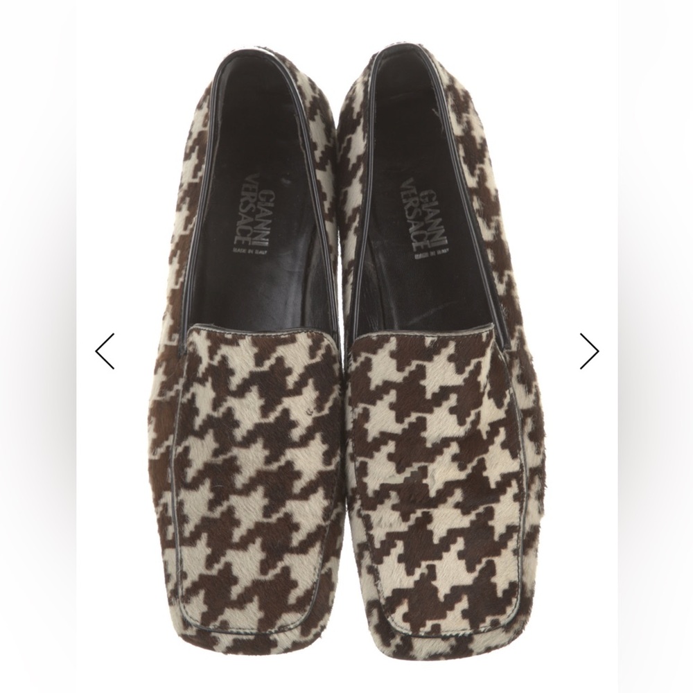 Versace Brown and Cream Houndstooth Flats